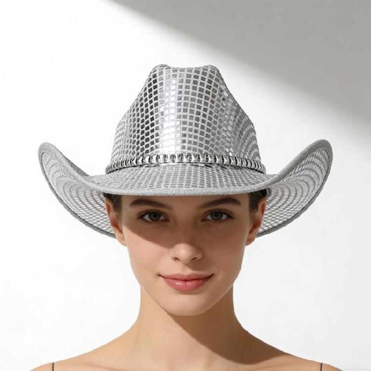 Disco Theme Cowboy Cap with Shining Sequins Cosplay Event Wide Brims Hat for Family Party Gathering Music Festival Props