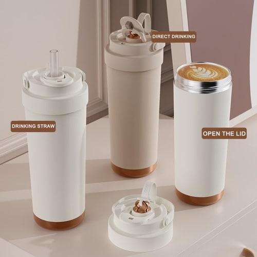 Yavoluy Ceramic Tumbler with Straw and Lid, Large Capacity 500ml/750ml, Vacuum Insulated, Keeps Drinks Hot or Cold, Stylish for Milk, Coffee, and Soy