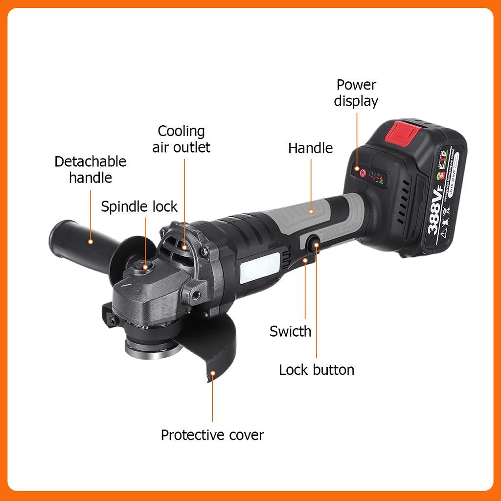 Bezuhlíková elektrická úhlová bruska 388VF 125 mm Bezuhlíkové elektrické nářadí na obrábění dřeva