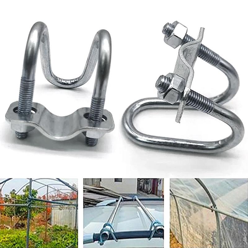 2Pcs U Bolt 20 25 32 M8 Galvanized Double U-Cross Tube Pipe Clamp Screw Steel Connector Scaffolding Fixing Cross Clamp