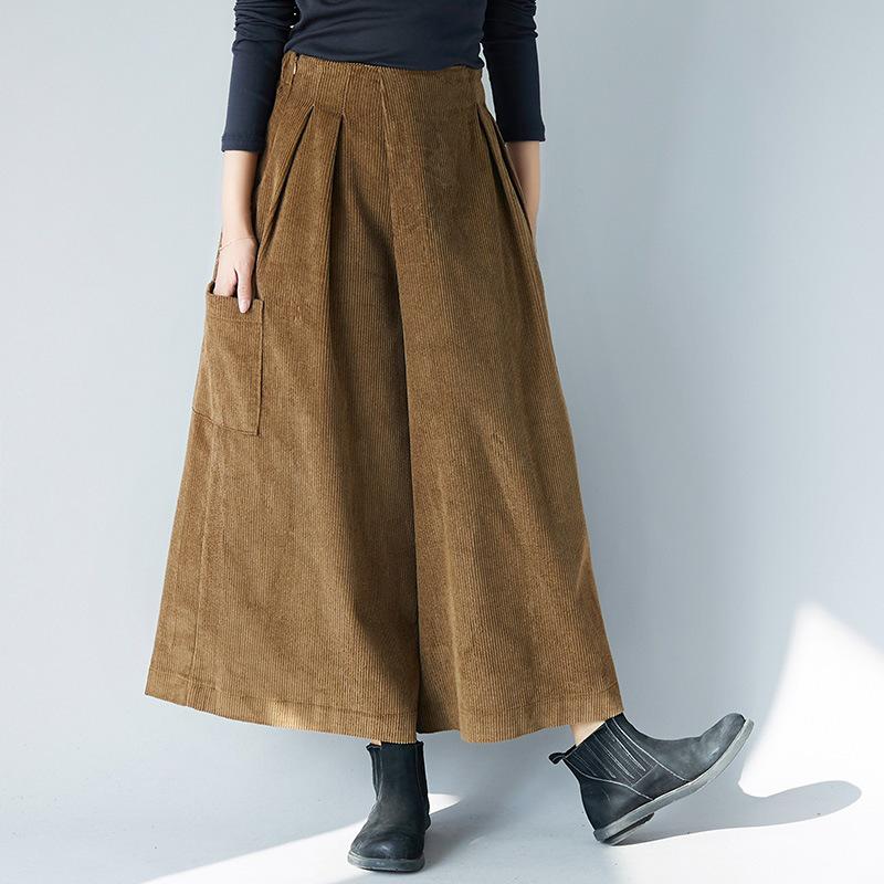 2025 Autumn/Winter Women's Corduroy Elastic Waist Wide-Leg Pants Skirt