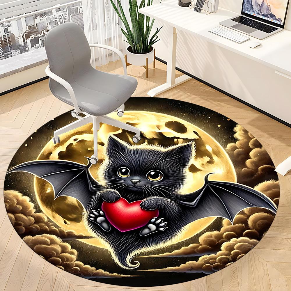 1pc bat Office Round Area Rug, Under Office Chairs Bedroom Living Room Home Decor, Room Deco
