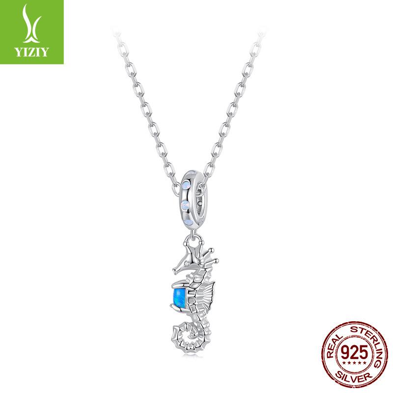 S925 Silver Seahorse Pendant Diy Bracelet Beaded Charm 925 Silver Bead Jewelry Accessories