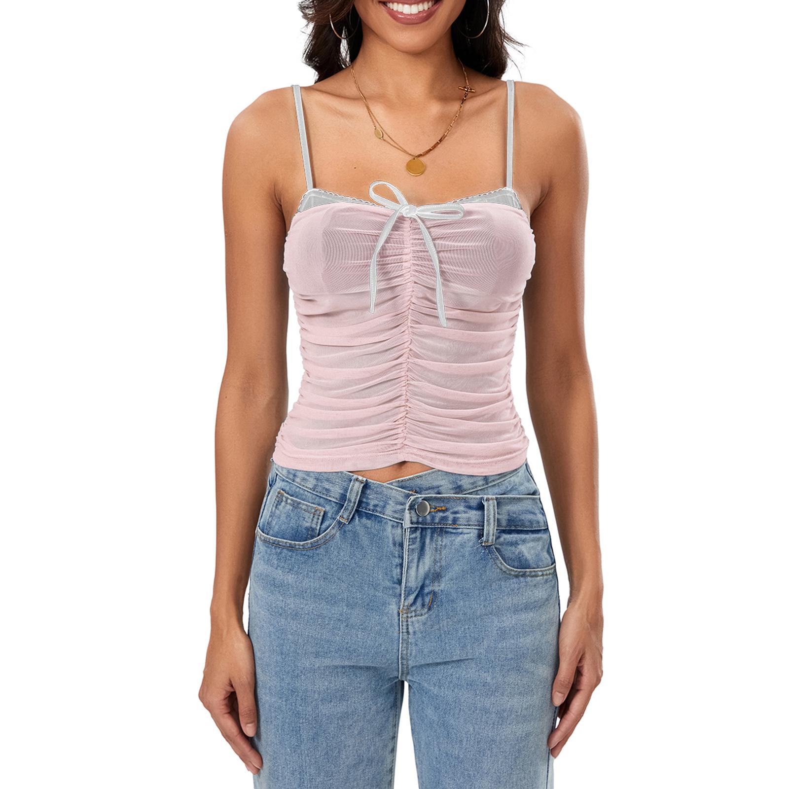 

Женские летние модные топы-майки без рукавов с завязками и сборками, контрастные цветные жилеты L розовый