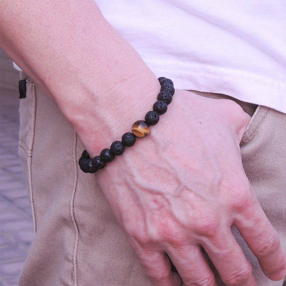 Chakra Beaded Bracelet Men 8mm 12mm Natural Stone Lava Rock Tiger Eye Onyx Matte Howlite Healing Beads Charm Yoga Women Jewelry