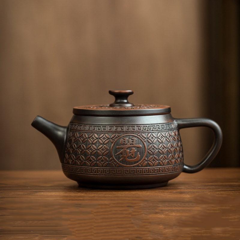 Jianshui Clay Purple Pottery Teapot Hand Painted Antique Relief Teapot Household Teapot Kungfu Tea Set Kettle