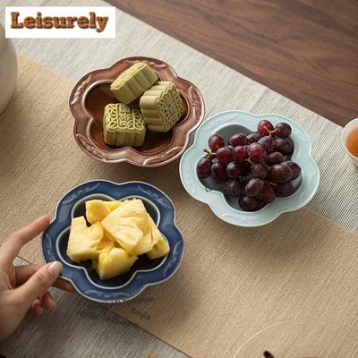 Plum Fragrance Fruit Dishes Retro Pastry Plate Dim Sum Plate Fruit Snack Plate Household Hospitality Dishes Supplies Ornaments