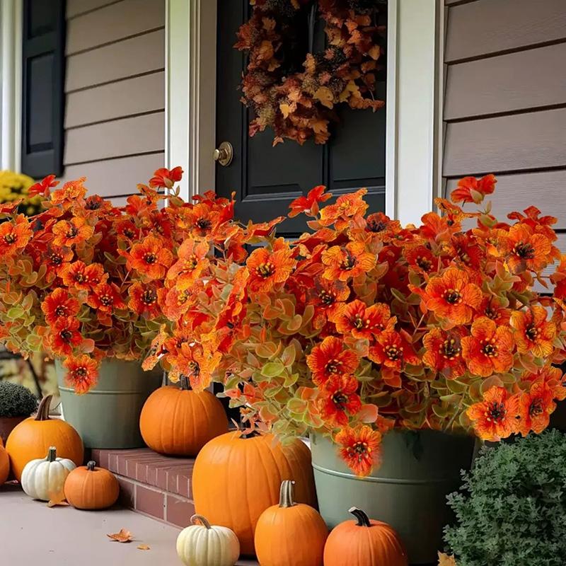 Artificial Fall Flowers Outdoor Fake Plants UV Resistant Faux Plastic Greenery Halloween Garden Porch Patio Fall Home Decor