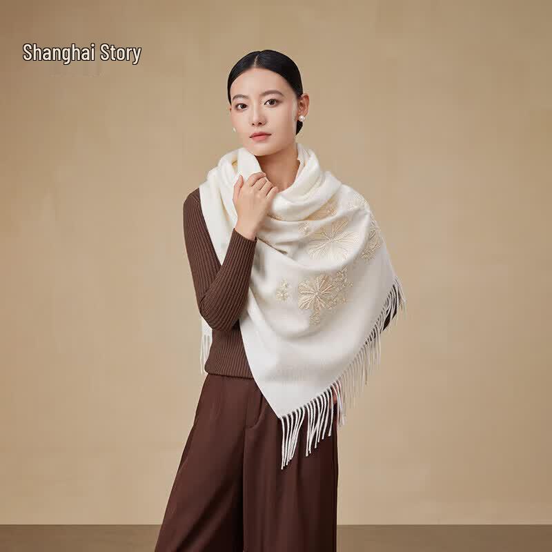 Shanghai Story 100% Wool Embroidered Scarf & Shawl 200x70cm