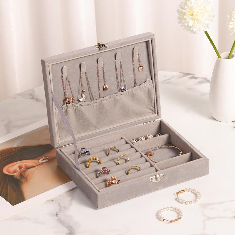 

Velvet Jewelry Box Flip Cover Storage Box with Lock Buckle Earrings Necklace Bracelet Ring Display Case Portable Travel Organize