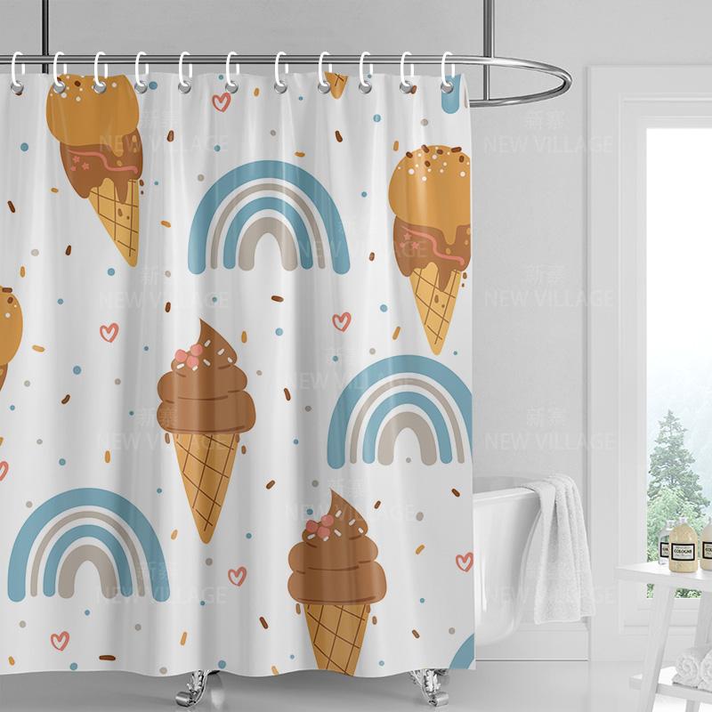 Home shower curtains bathroom Decora waterproof fabric non-slip bathmat water absorption curtain Modern nordic rainbow cute