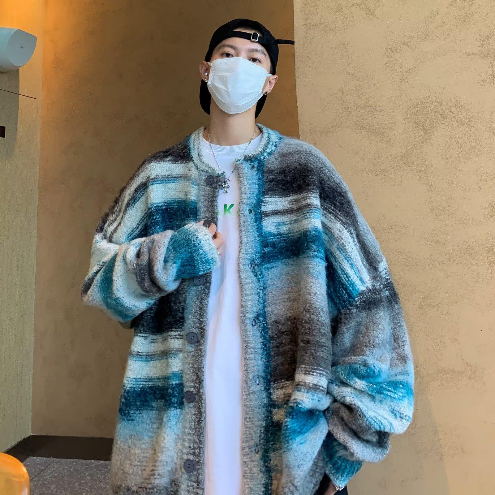 Men s Trendy Color Block Knit Sweater - Autumn/Winter Warm Round Neck Cardigan XL