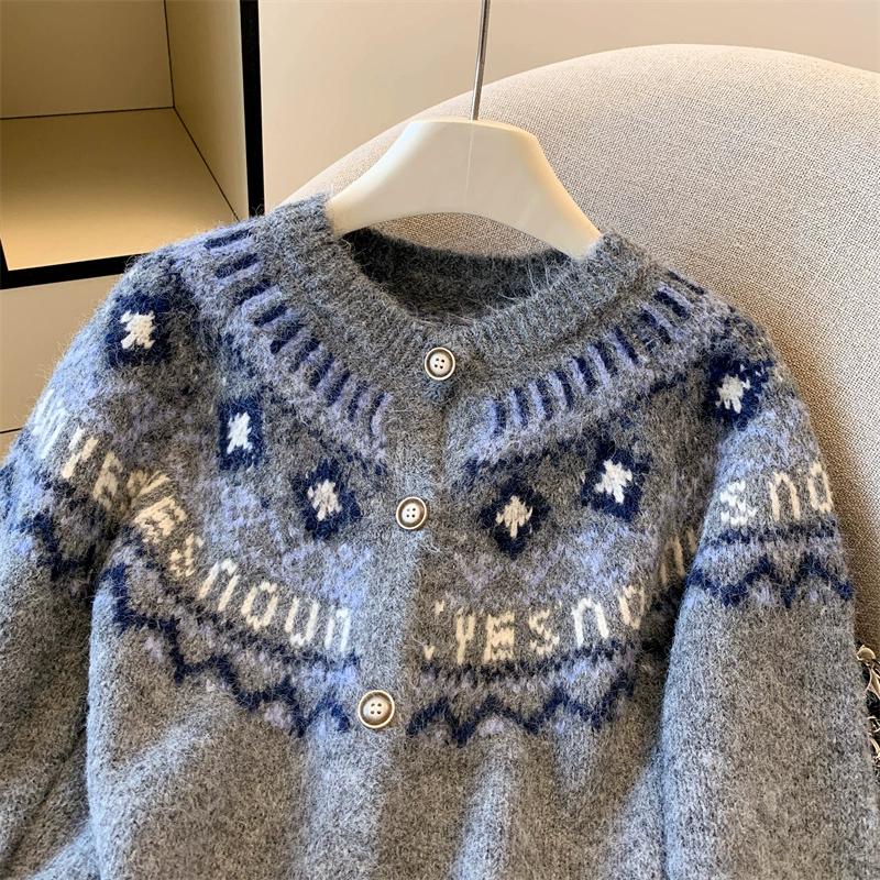 DIMANAF 2025 Autumn Sweaters Cardigan Women Pattern Printing Buttons Sweaters Knitting Loose White Sweater