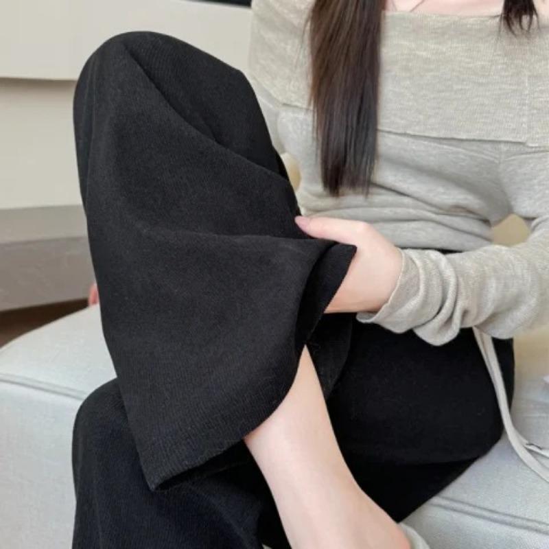 

Широкие брюки для женщин на осень и зиму, новые повседневные узкие брюки с высокой талией и драпировкой из хлопчатобумажной шерсти в европейском стиле, прямые брюки в пол XL