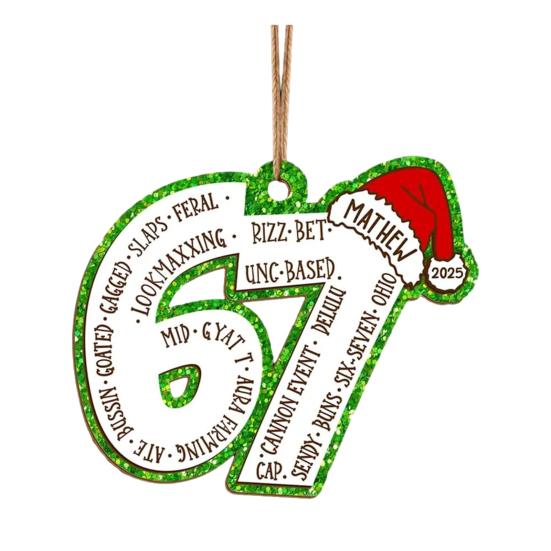 Sechs Sieben Holzornament Lustiger Teenie-Slang Weihnachtsbaumschmuck Humor 67 Meme Geschenk für Teenager