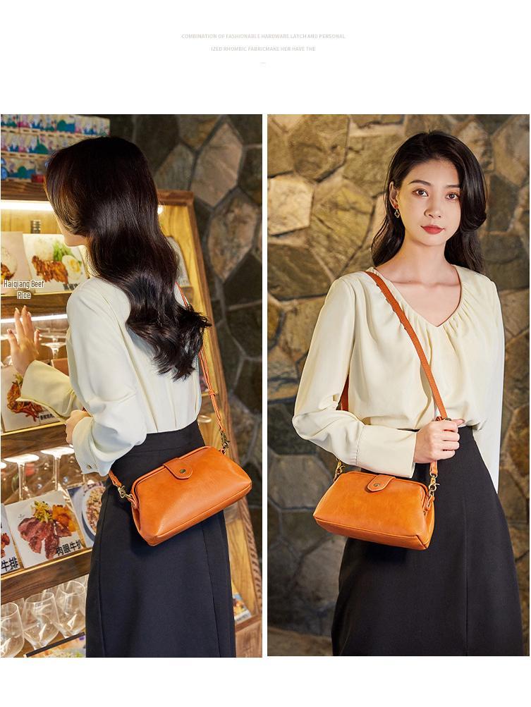 2025 Summer Women's Soft Leather Gold Shell Messenger Bag - Retro Style for Trendy Taiwanese Fashion