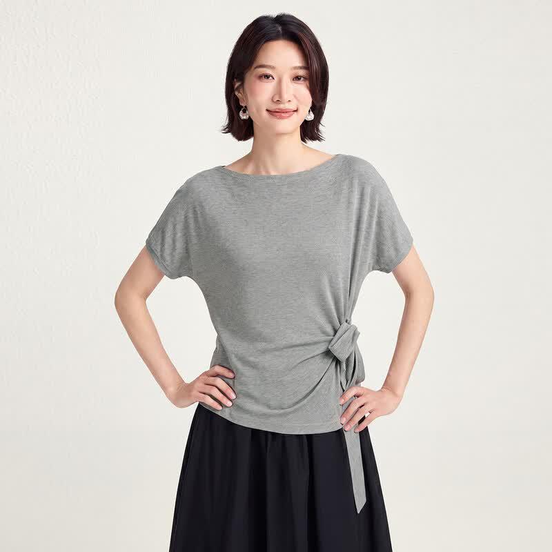 Women s Linen Blend Striped Tie-Front T-Shirt M серый
