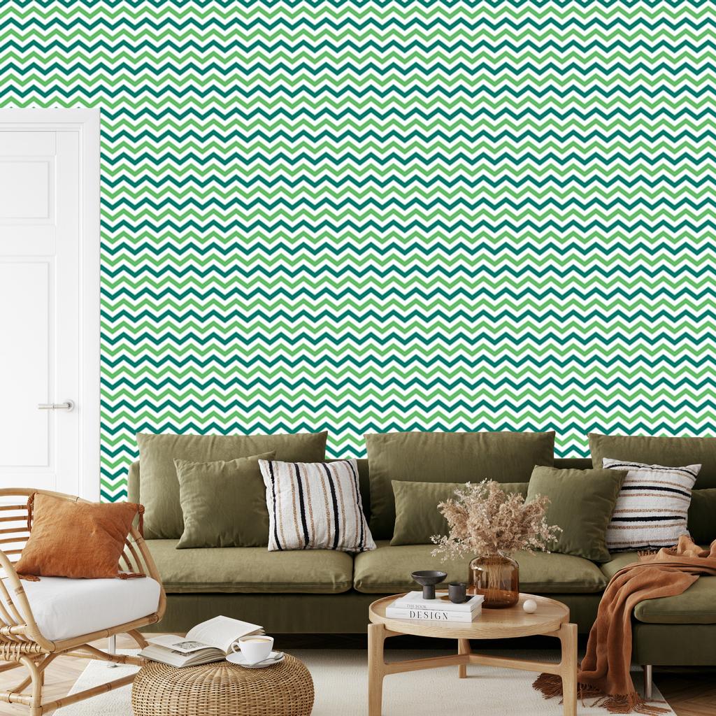 Mint and Sea Zigzag Wallpaper for Living Room and Bedroom 50x1000