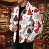 Men's Casual Loose Fit Long Sleeve Jacket with Lapel Collar Christmas Print for Fall
