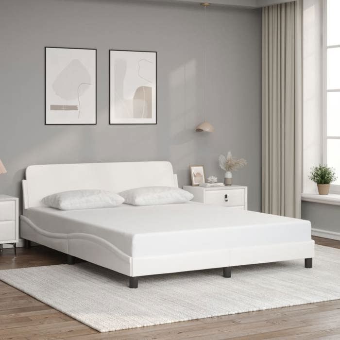 VidaXL Cadre de Lit avec Tête de Lit, Lit Rembourré avec Sommier à Lattes, Lit Double avec Pied Chambre à Coucher, Blanc 373219