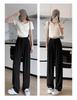 Plus Size Women's Black Drape Wide-Leg Trousers - Summer Casual Fit for Pear-Shaped Bodies