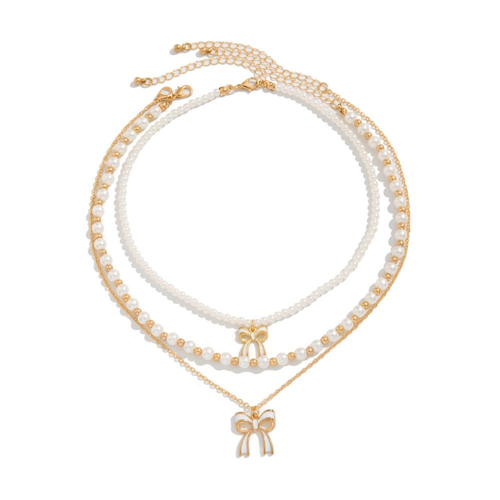 Pendant Clavicle Chain Women Bead Bowknot Clavicle Necklace Fashion Y2K Multilayer Necklace  Ladies