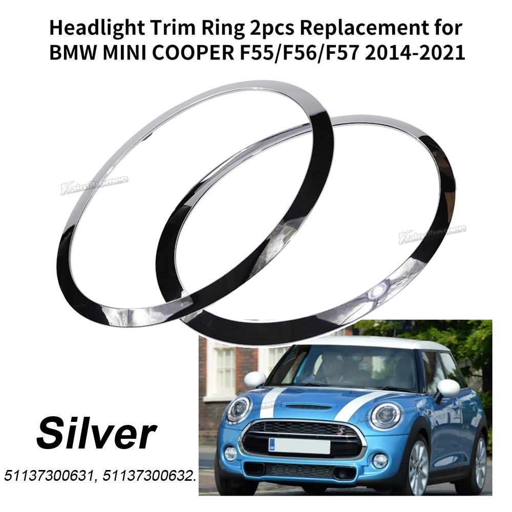 51137300631 2Pcs For Mini For Cooper F55 F56 F57 2014 2015 2016-2021 Silver/Gloss Black Headlight Ring Bezel Trim Surround Cover