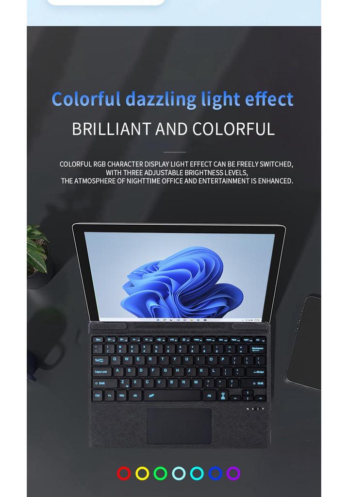 Microsoft Surface Tablet Magnetic Bluetooth Keyboard Case with Seven-Color Backlight for Pro 8/9/10/11/X