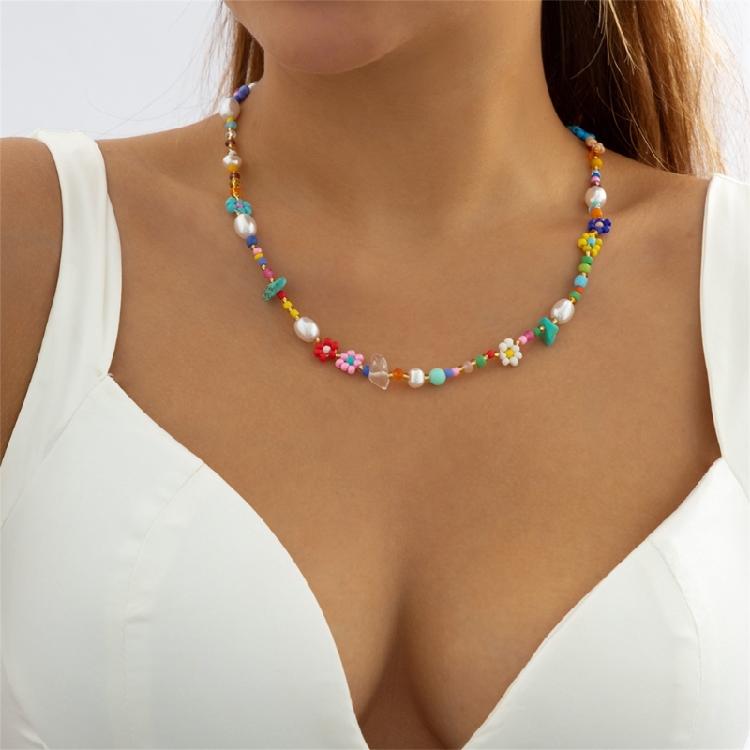 Stylish Bohemian Multicolor Beads and Imitation Pearls Choker Necklace Portable Accessory for Casual Wear