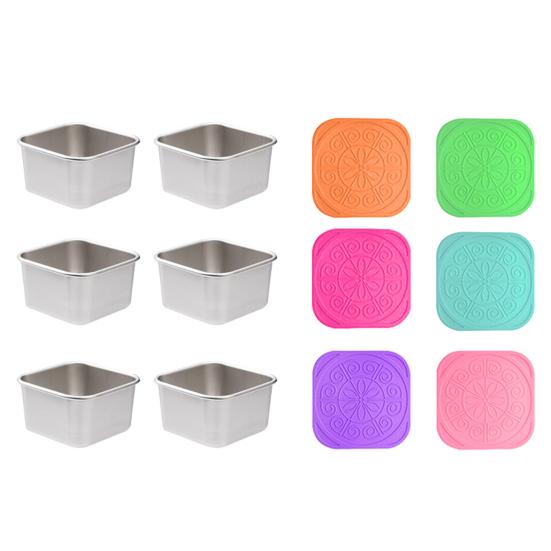 Stainless Steel Sauce Cup with Silicone Lid  Leak-Proof Square Snack Container for Kids BPA-Free Stackable Lunch Box for School Picnic