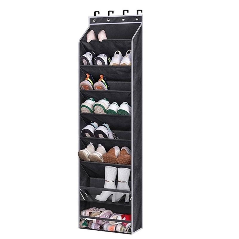 Versatile 8 Level Over Door Shoe Holder Footwear Hanger with Large Pocket Space Saving Shoe Organizer for Closet