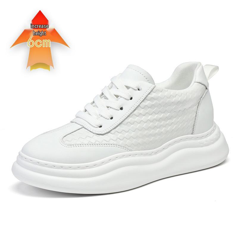 Men s 8CM Height-Increasing Platform Sneakers - Thick Sole, Hidden Lift, Low-Top, Cowhide Upper, Retro Fashion, Spring/Autumn. 38