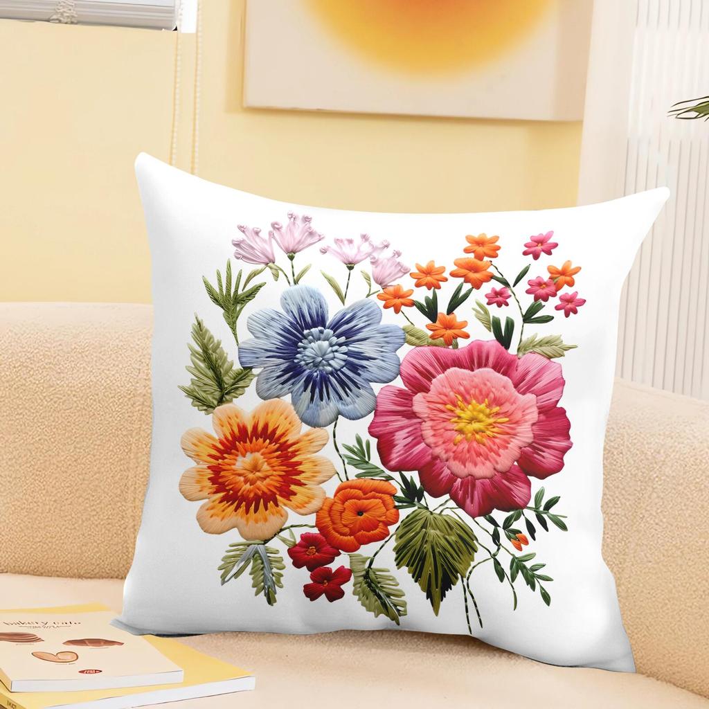 Square Floral Pillowcase Cover Office Living Room Sofa Cuion Cover Digital Printing Removable Waable Pillow Insert