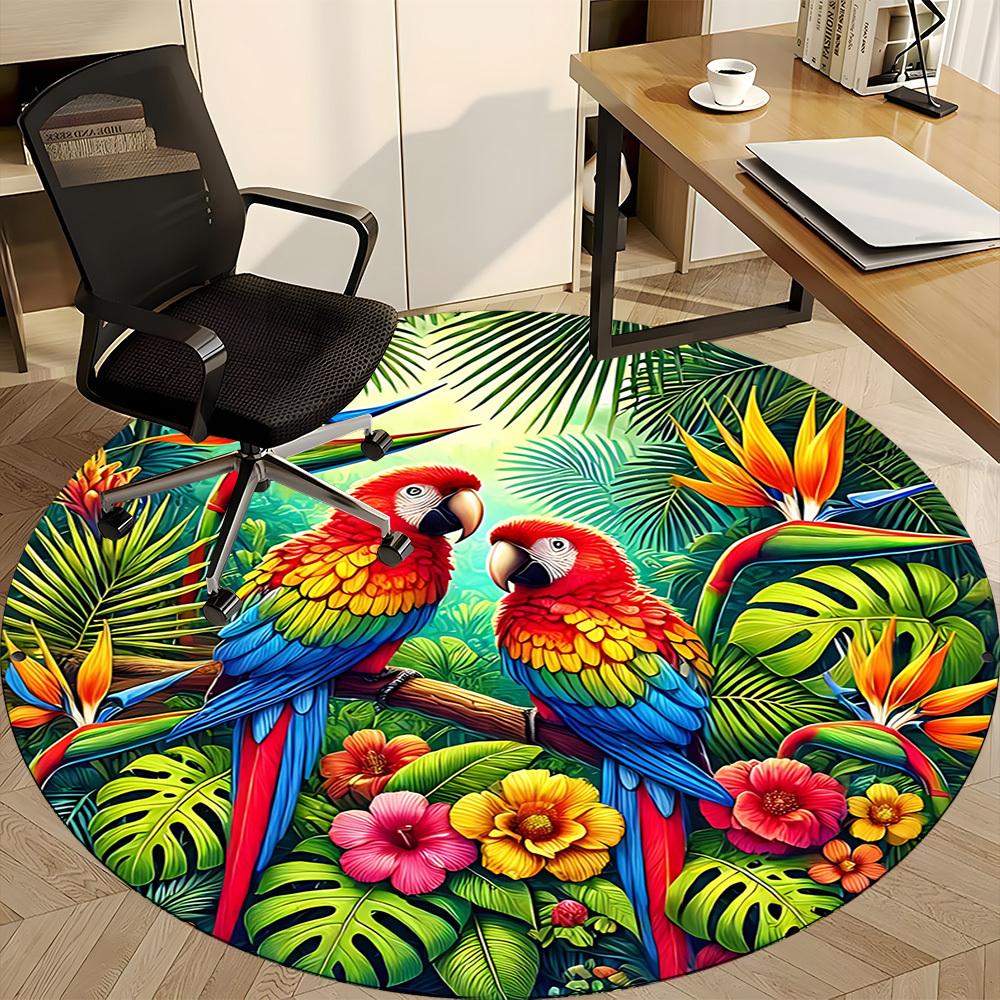 1PC Parrot Office Round Area Rug, Mat Suitable For Office, Under Office Chairs Bedroom Living Room Home Decor, Room Deco
