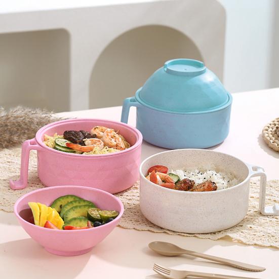 Ramen Noodle Cooker Bowl Set with Handles Spoon Quick Ramen Cooker for College Dorm Room Portable BPA-Free Ramen Pot