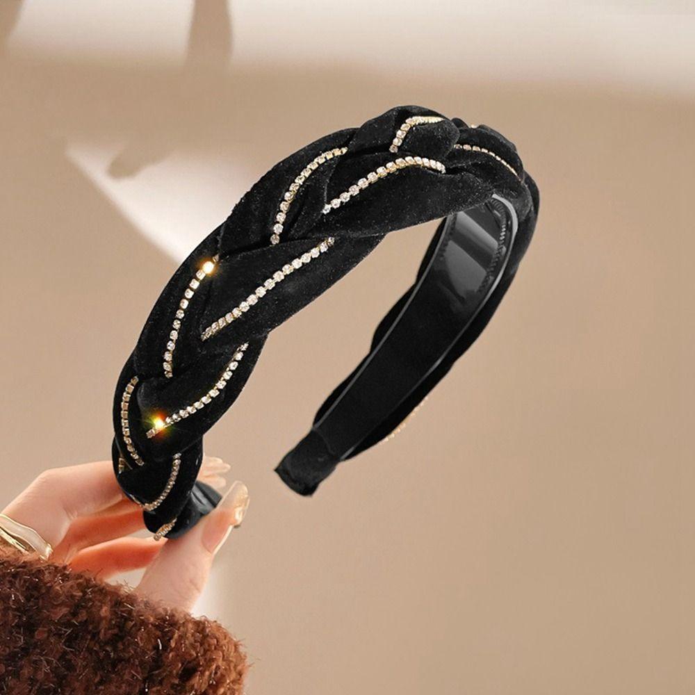 Wide Edged Crystal Bow Headband Solid Color Wide Edged Headband Fashion Bow Hair Hoop  Women Girls