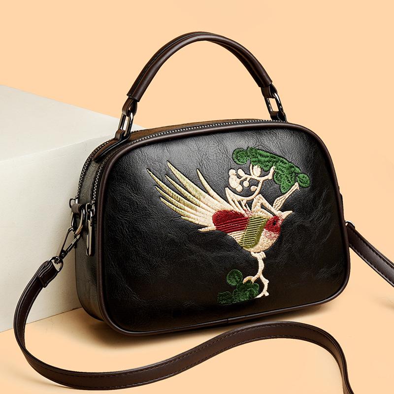 Elegant Bird Embroidered Pattern Crossbody Bag – Pu Handbag with Top Handle for Women