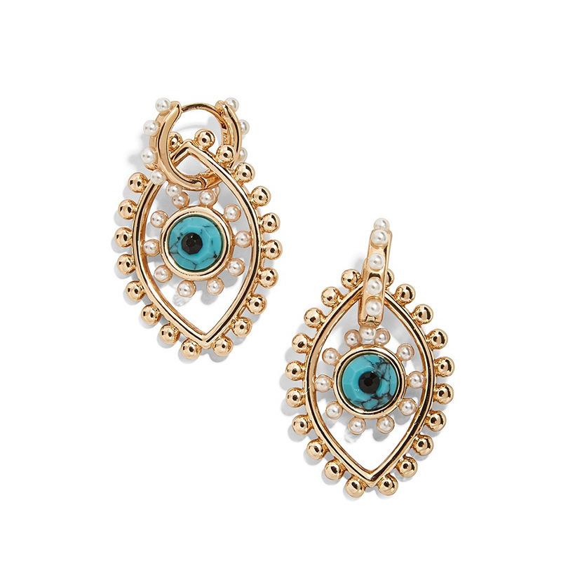 

Elegant Devil Eye Earrings With Turquoise Pearl Design Blue Alloy