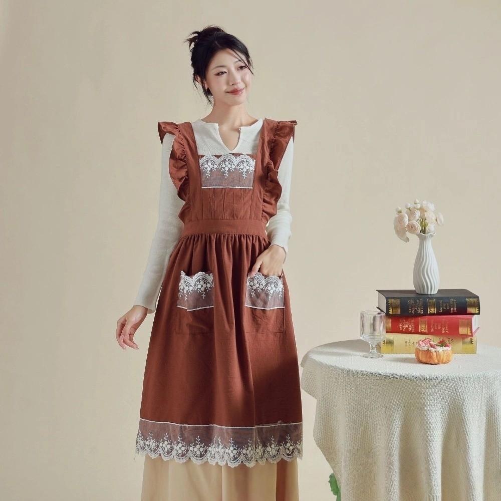 

Винтажный фартук в дворцовом стиле для женщин, кружевной узор, без рукавов, садовый фартук, новая рабочая одежда кофейный