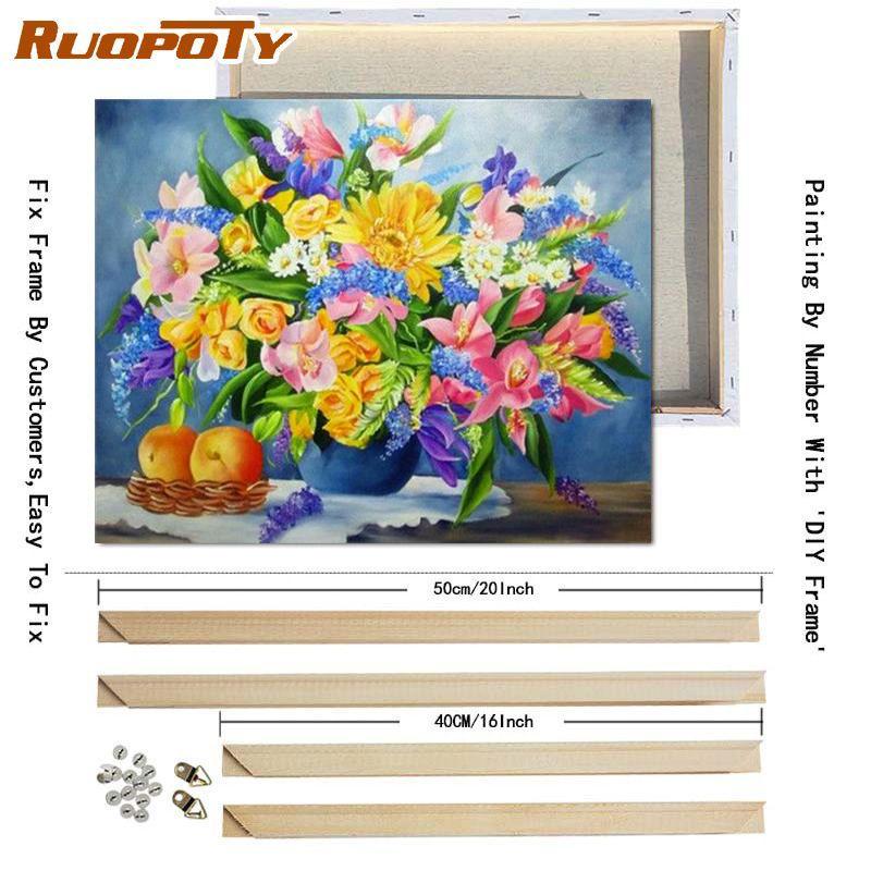 RUOPOTY Oil Painting By Numbers Flower Acrylic On Canvas DIY Frame Wall Art Picture By Numbers Daisy Children's Room Decor
