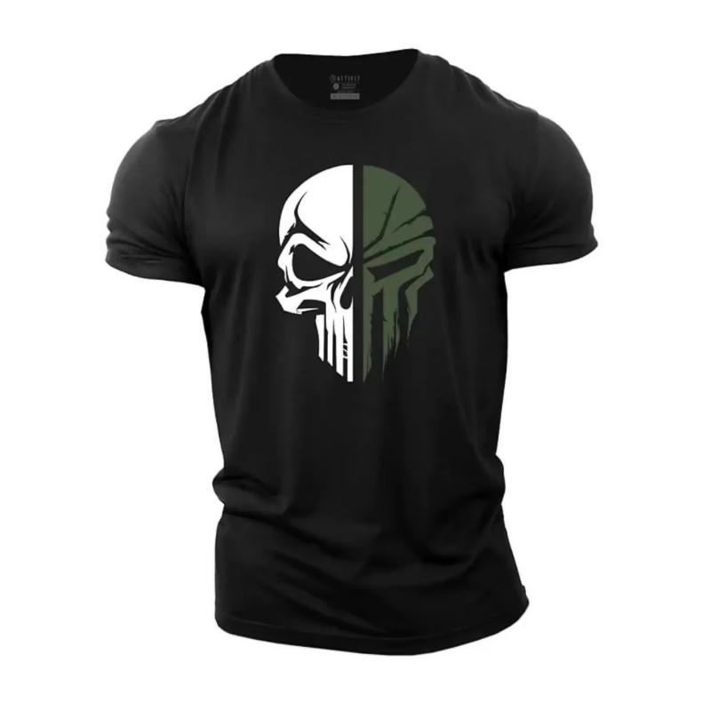 New Hot Selling Men's Digital Skull Print Breathable Round Neck T-shirt Outdoor Sports Fitness Casual Top
