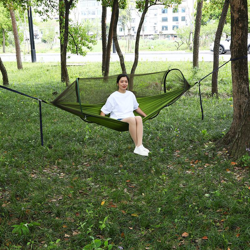 1PC Camping Hammock withMosquito Net 260x140cm Automatic Quick-opening Anti-rollover Nylon Hammock Chair Outdoor Hanging Bed Net