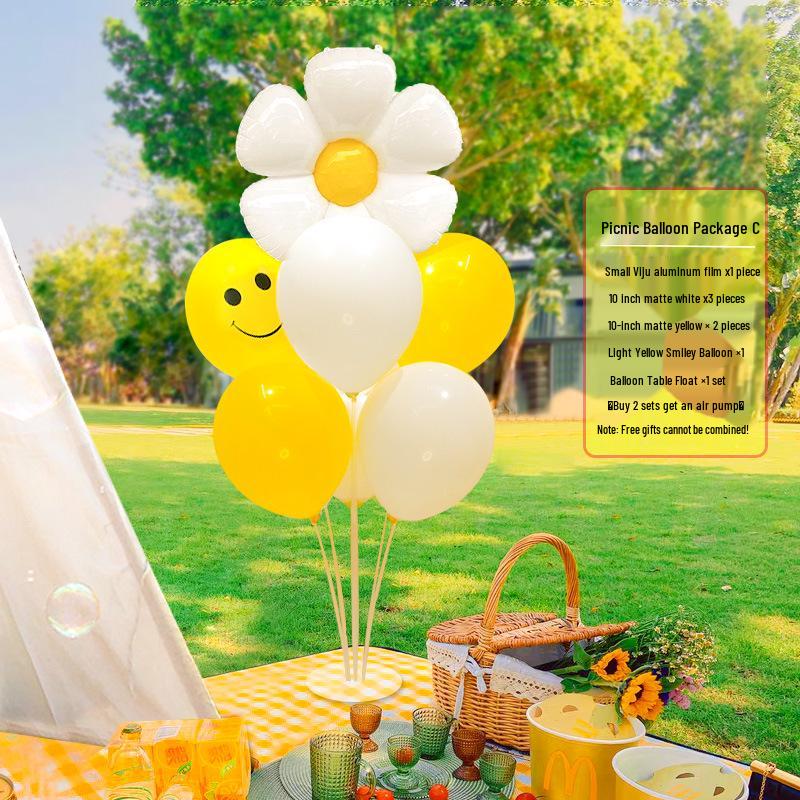 Smiley Daisy Balloon Set: Picnic & Birthday Photo Props for Kids