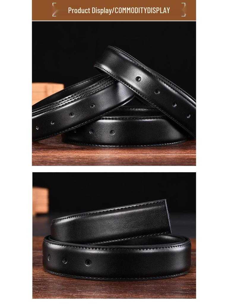 Men's Genuine Perforated Leather Belt Strap, Needle Buckle, 3.2 Cowhide, No Buckle Included, 3.0 Width.