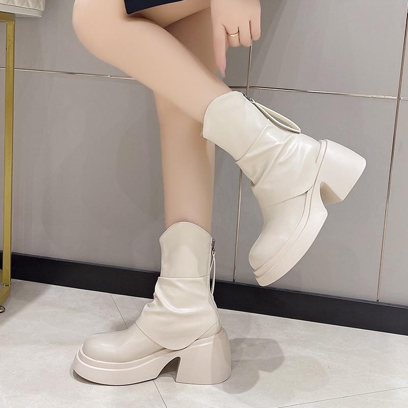 

Medium boots women s 2025 new fashionable versatile retro thin boots women s autumn and winter thick heels fried street thin boots tide 40