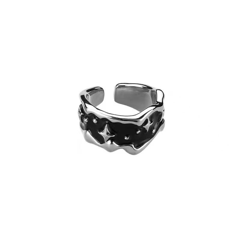 Vintage Irregular Cross Star Couple Ring for Women Men Punk Gothic Sliver Color Kpop Adjustable Rings Y2K Egirl Jewelry Gift