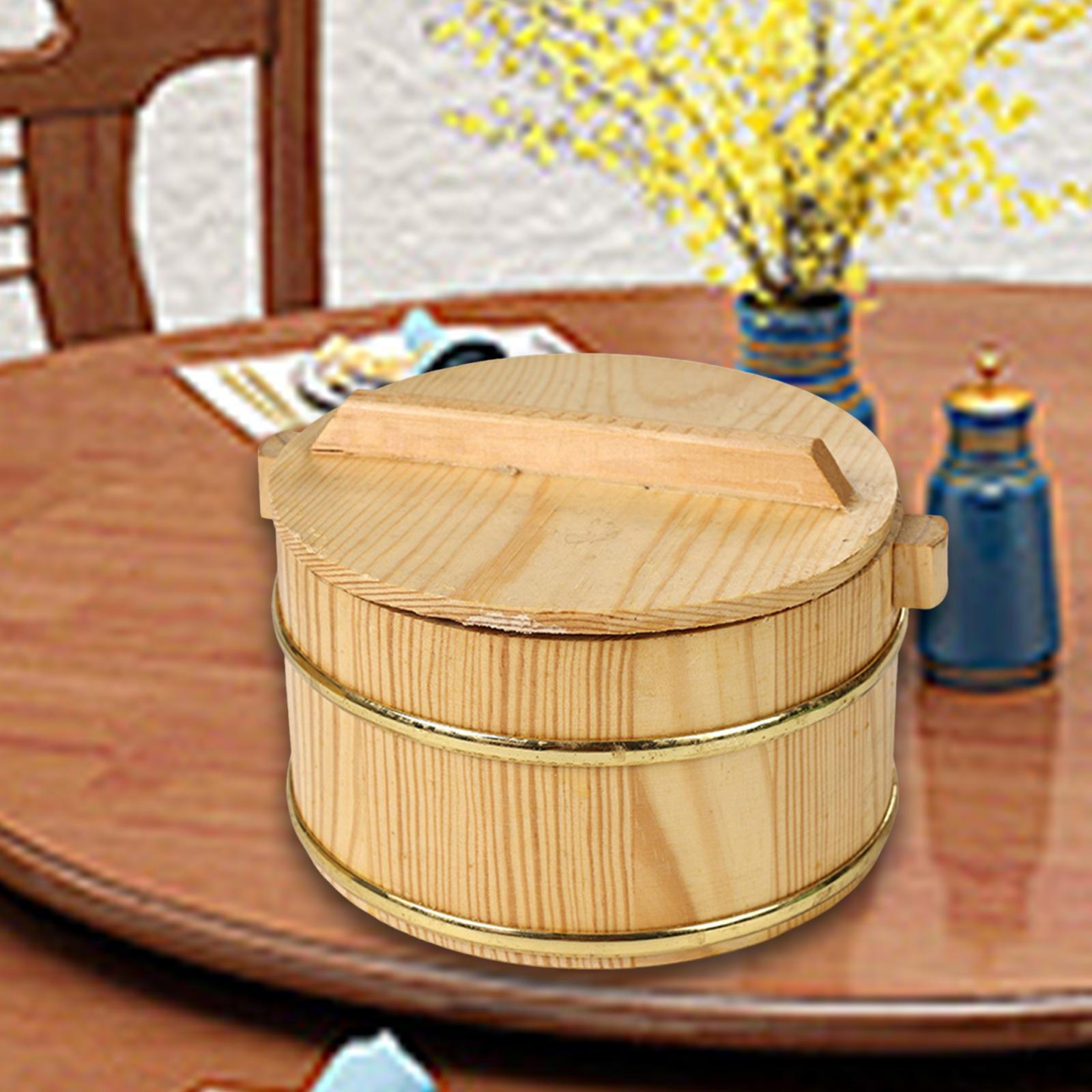 Деревянная бочка для риса на пару с крышкой. Контейнер для еды. Бытовые кухонные гаджеты для суши. 18cmx18cmx12cm