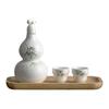 Ancient Style Chinese Ceramic Gourd Wine Bottle with Portable Mesh Bag for Cold Brew
