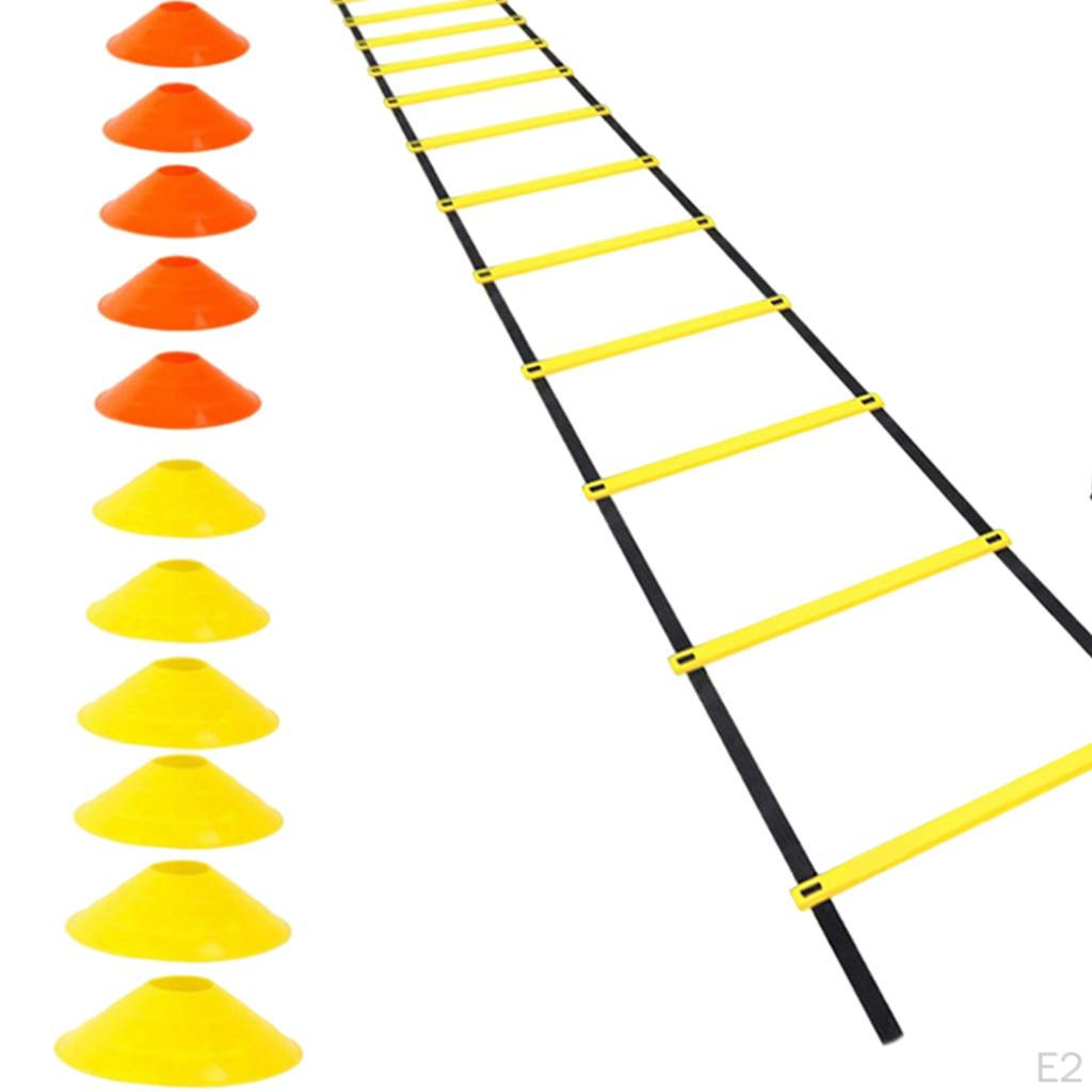Zestaw do treningu zwinności—Zawiera drabinę 12 szczebli z torbą transportową, pachołki, Użyj