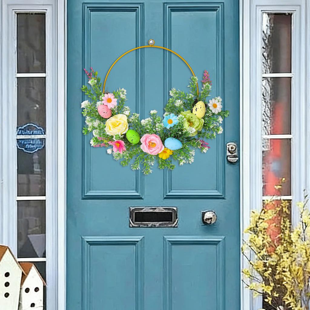 3D35cmSpring Easter Wreath, Artificial Wrought Iron Floral Decoration, Wall Hanging, Easter Egg Wreath, Door Hanging